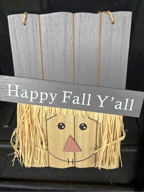 Happy Fall Y'all Wooden Scarecrow Sign - Gray & Natural